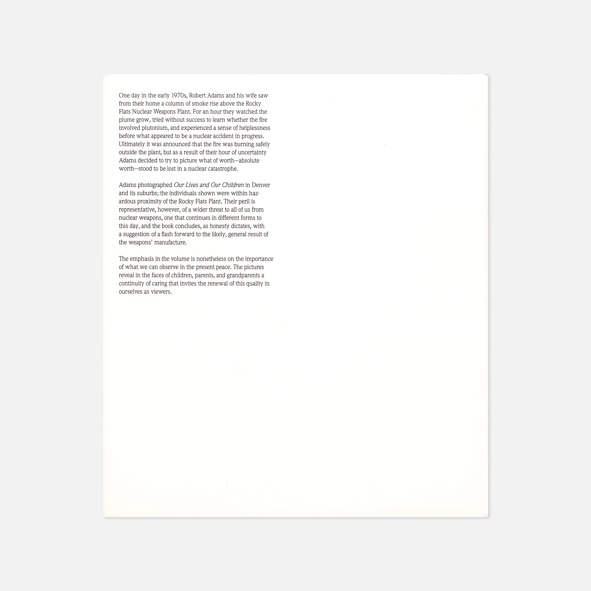 Robert Adams — Our Lives and Our Children
