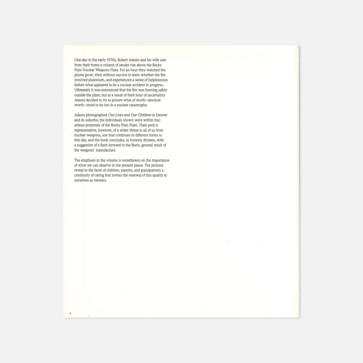 Robert Adams — Our Lives and Our Children